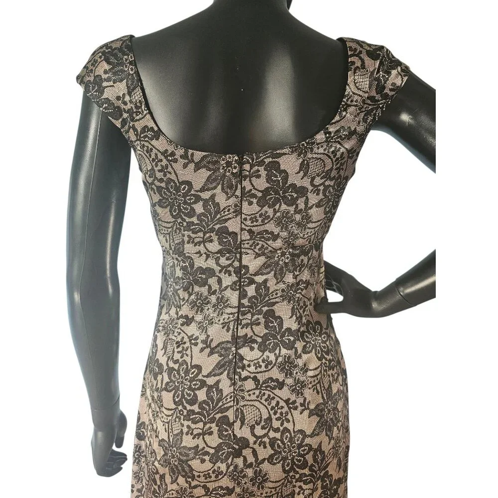 Silky Satin Lace Print Sheath Dress - Maggie London - Picture 6 of 8